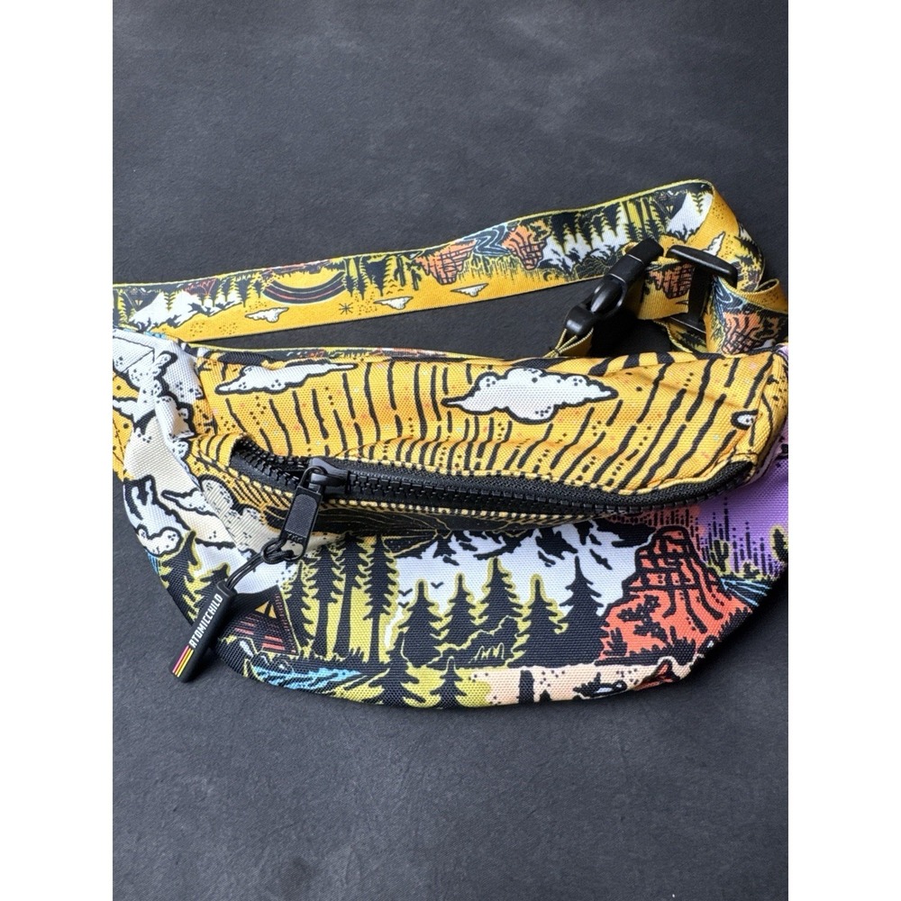 Atomicchild Nature Landscape Fanny Pack Hip Bag Mountain Forest Print Yellow
